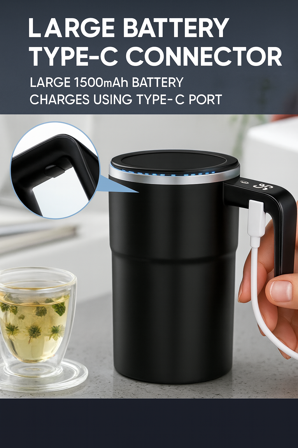 USB Self-Mixing Coffee Mug – 380ml, Waterproof"