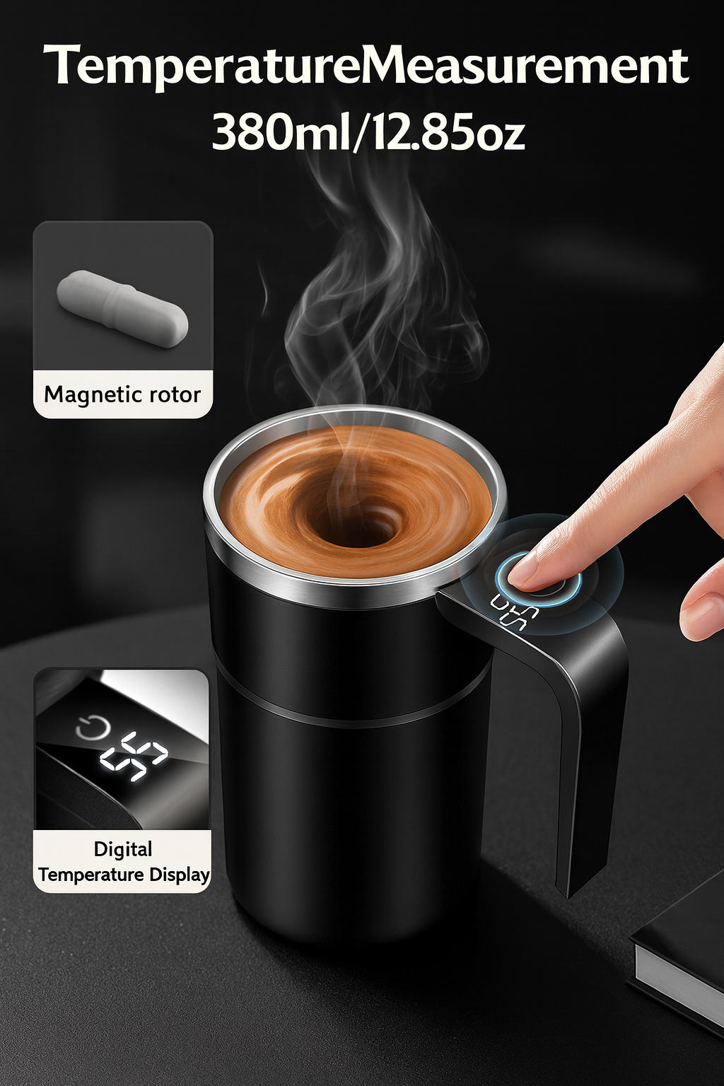 USB Self-Mixing Coffee Mug – 380ml, Waterproof"