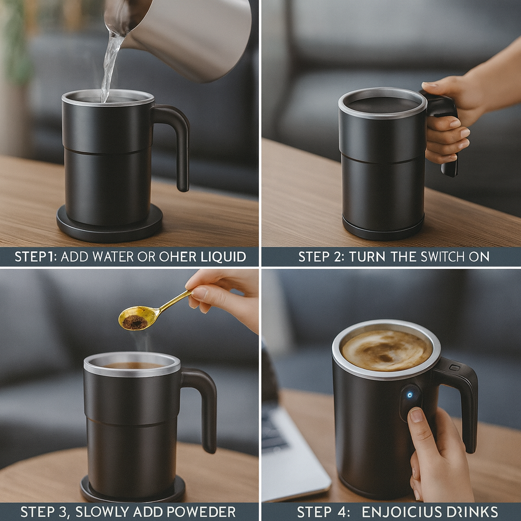 USB Self-Mixing Coffee Mug – 380ml, Waterproof"