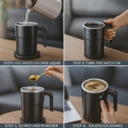 USB Self-Mixing Coffee Mug – 380ml, Waterproof"